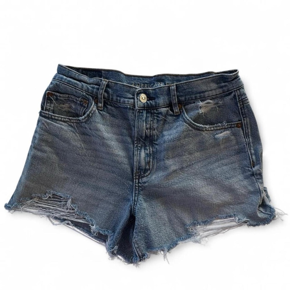 American eagle women’s High-waisted distressed jean shorts Jorts raw hem, size 6